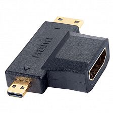 Переходник HDMI гнездо - microHDMI штекер + miniHDMI штекер Perfeo, угловой