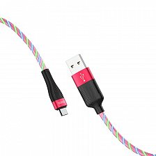 hoco U85 USB вилка - microUSB вилка, 2.4A, оптоволокно, красный, 1 м.