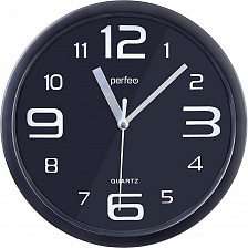 Часы настенные Perfeo  "PF-WC-003", круглые диаметр 30 см, черный корпус / черный циферблат