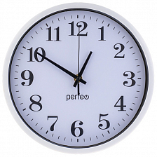 Часы настенные Perfeo  "PF-WC-001", круглые диаметр 20 см, белый корпус / белый циферблат