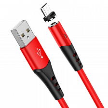  Магнитный hoco X60 USB вилка - microUSB вилка, 2A, силикон, красный, 1м.