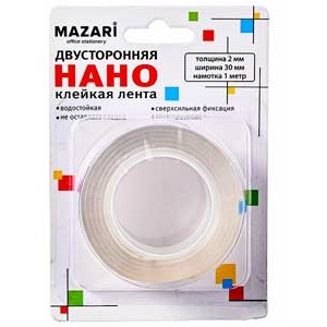 Двусторонняя клейкая лента MAZARI НАНО, намотка 1 м, ширина 30 мм, толщина 2мм, прозрачная