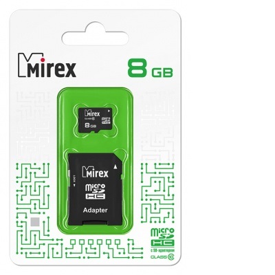 Карта памяти microSD Mirex 8Gb HC (Class 10) + адаптер