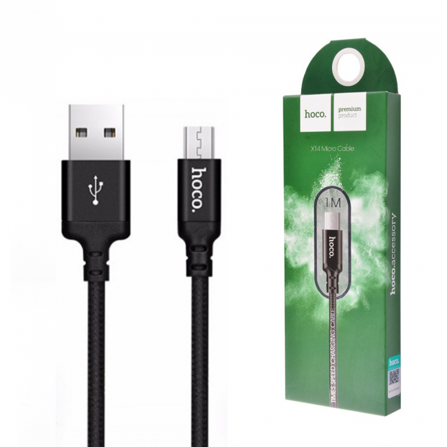 hoco X14 USB вилка - microUSB вилка, нейлон, черный, 1 м.