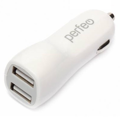 Универсальное авто з/у 2USB Perfeo 2.1A, белый