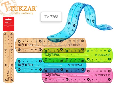 Линейка гибкая пластик. цветная 15 см