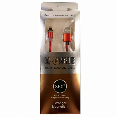  Магнитный NOBRAND USB вилка - iPhone (Lightning) вилка, красный, 1м