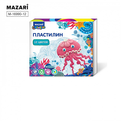 Пластилин MAZARI, 12 цветов, 240г со стеком 