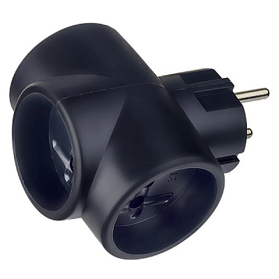 Разветвитель Perfeo RU POWER, 3 гнезда без заземления, 6А, 220В, черный