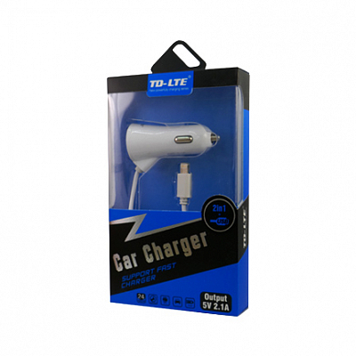 Автомобильное з/у iPhone (Lightning) + 1USB TD-LTE TD-C37, 2.1A, белый