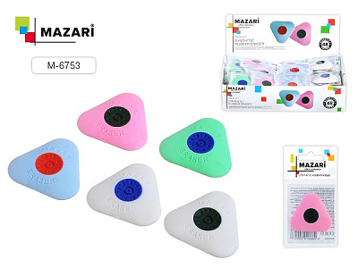 Ластик MAZARI RADIUS T, синтетический каучук, треугольный, 5 расцветок
