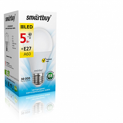 Лампа светодиодная E27 3000K 5W Smartbuy A60 (груша)
