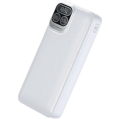 Power bank Perfeo 20000 mAh, LED дисплей, PD + QC 3.0/Type-C, 2 USB, Выход: 5A, max 22.5W, белый
