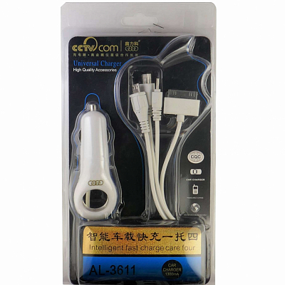 Автомобильное з/у 4в1 (Nokia / miniUSB / microUSB / iPhone 4) AL3611, 1.3A, белый