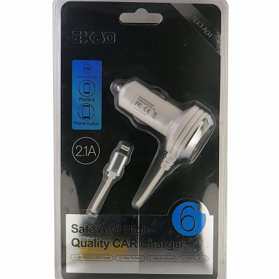 Автомобильное з/у iPhone (Lightning) EXBO A04, 2.1A, белый