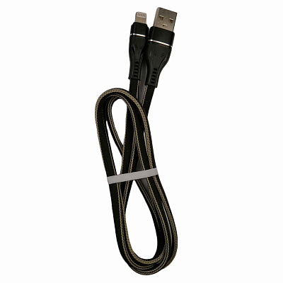 Smile WOLF USB вилка - iPhone (Lightning) вилка, ткань, плоский, черный, 1м