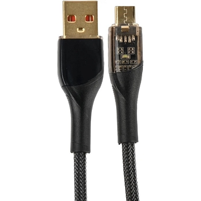 Perfeo PREMIUM USB вилка - microUSB вилка, 20W, нейлон, черный, 1 м