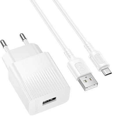 Универсальное сетевое з/у + кабель Micro 1USB BOROFONE BAS71A, 2.1А, белый