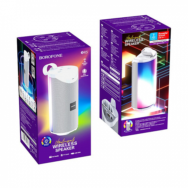 BOROFONE BR5, Bluetooth/microSD/USB/FM/AUX 10Вт, LED подсветка, серый