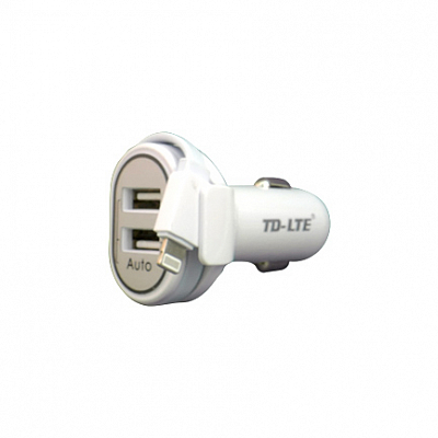 Автомобильное з/у iPhone (Lightning) + 2USB TD-LTE TD-C26 2.4A, скручивающийся шнур, белый