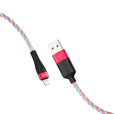 hoco U85 USB вилка - iPhone (Lightning) вилка, 2.4A, светящийся, красный, 1м