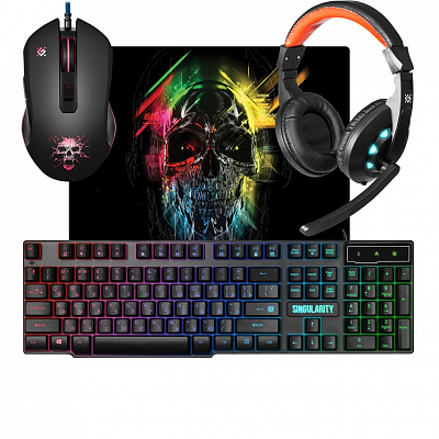 Наушники игровые+клавиатура+коврик+мышь Defender МKP-118 Singularity, черно-красный