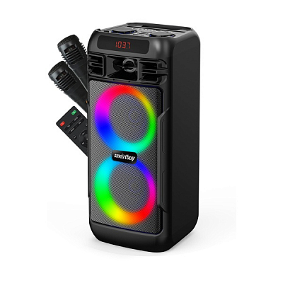 Smartbuy MEGA BOOM 2, Bluetooth/ FM/ microUSB/ USB/ AUX/ 2 микрофона, 50Вт, ПДУ, LED, черный