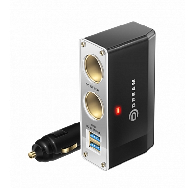 Разветвитель для прикуривателя Dream BM003 1А 2 гнезда + 2USB, черный