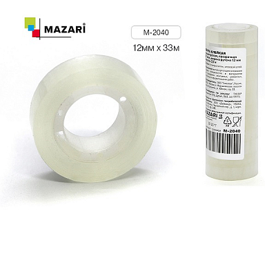 Скотч канцелярский MAZARI 12мм х 33м 35мкр, прозрачный (12) 