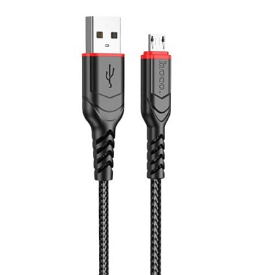 hoco X59 USB вилка - microUSB вилка, 2.4A, нейлон, черный, 2м.