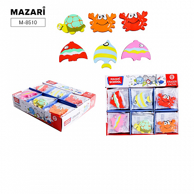 Ластик MAZARI SEA LIFE, термопластичная резина, фигурный, 6 дизайнов 