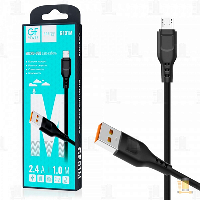 GFPower 01M USB вилка - microUSB вилка, 2.4A, черный, 1 м.