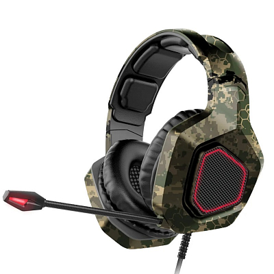 Наушники игровые Perfeo RETIARIUS с микрофоном, 3.5 кабель 2.2м, USB LED подсветка, камуфляж