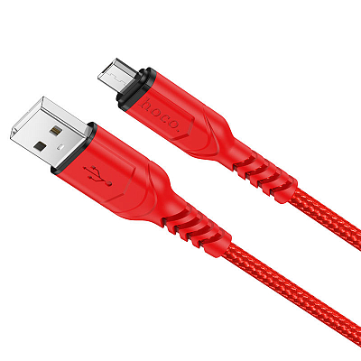 hoco X59 USB вилка - microUSB вилка, 2.4A, нейлон, красный, 1 м.