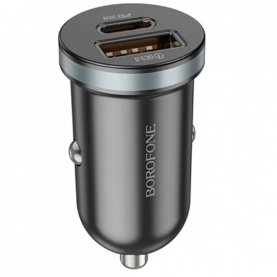Универсальное авто з/у PD+USB BOROFONE BZ22 QC 3.0, PD 30W + USB 18W, 3A, черный 