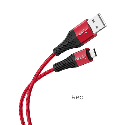 hoco X38 USB вилка - microUSB вилка, 2.4A, нейлон, красный, 1 м.