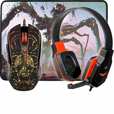 Наушники игровые+коврик+мышь Defender МHP-128 Nemesida, черно-красный