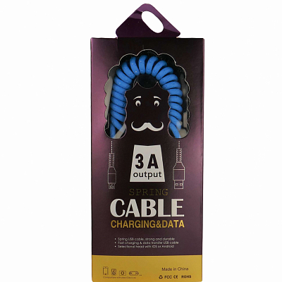 Smile SPRING USB вилка - iPhone (Lightning) вилка, витой, голубой, 1.2м