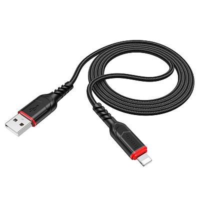 hoco X59 USB вилка - iPhone (Lightning) вилка, 2.4A, нейлон, черный, 1м