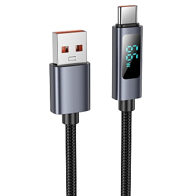 hoco X112 USB вилка - Type-C вилка, 66W, 5A, нейлон, дисплей, черный, 1м