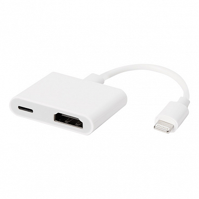 Адаптер iPhone (Lightning) штекер - iPhone (Lightning) гнездо + HDMI гнездо, с питанием, белый