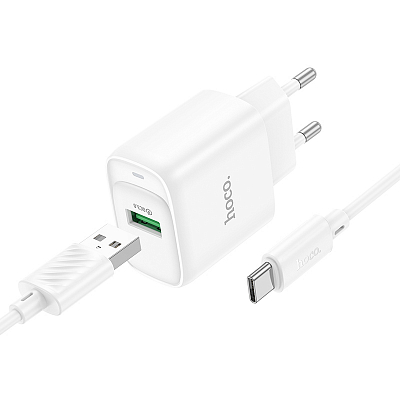 Универсальное сетевое з/у + кабель Type-C 1USB hoco C140A QC3.0, выход 18W, белый