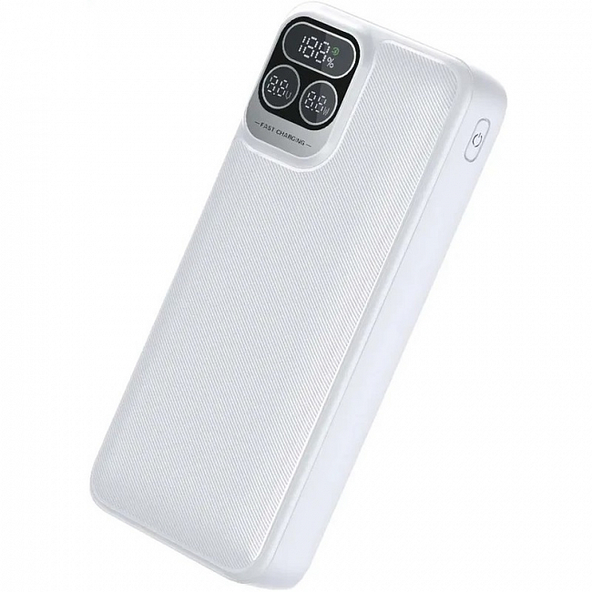 Power bank Perfeo 20000 mAh, LED дисплей, PD + QC 3.0/Type-C, 2 USB, Выход: 5A, max 22.5W, белый