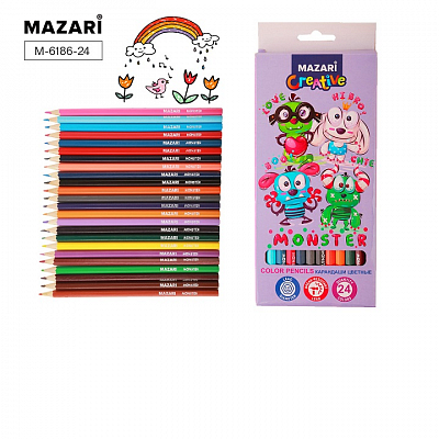 Карандаши цветные деревянные MAZARI MONSTER, 24 цвета