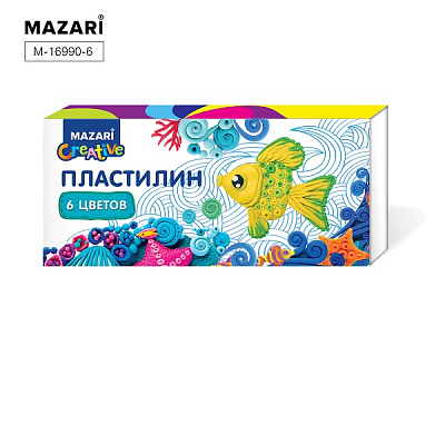 Пластилин MAZARI, 6 цветов, 120г со стеком 