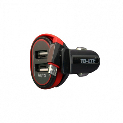 Автомобильное з/у iPhone (Lightning) + 2USB TD-LTE TD-C26 2.4A, скручивающийся шнур, черный