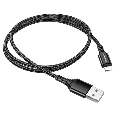 BOROFONE BX54 USB вилка - iPhone (Lightning) вилка, 2.4A, нейлон, черный, 1м