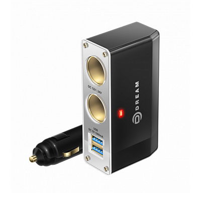 Разветвитель для прикуривателя Dream BM003 1А 2 гнезда + 2USB, черный