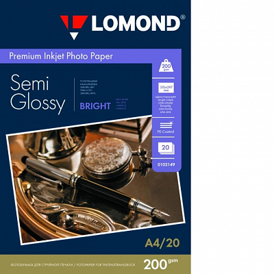 Фотобумага Lomond полуглянец А4 200г/м 20 листов Bright
