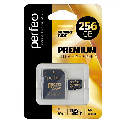 Карта памяти microSDXC Perfeo 256Gb (Class 10, UHS-U3, V3) + адаптер